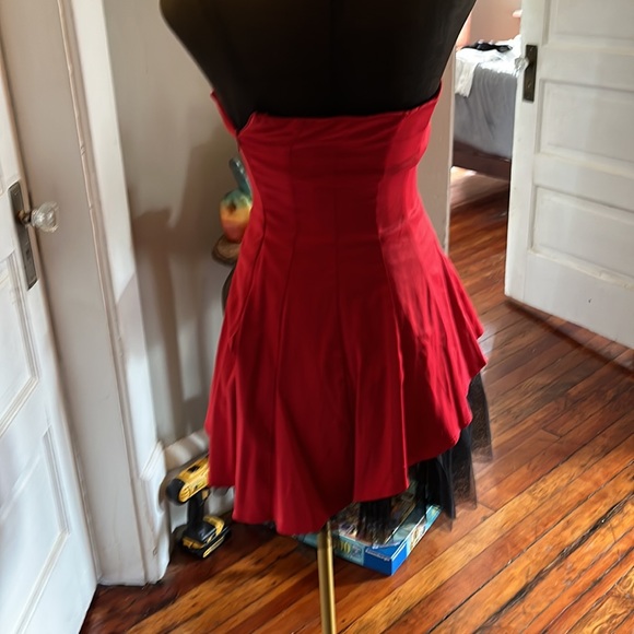 Red and Black Satin Strapless Dress - Picture 4 of 4